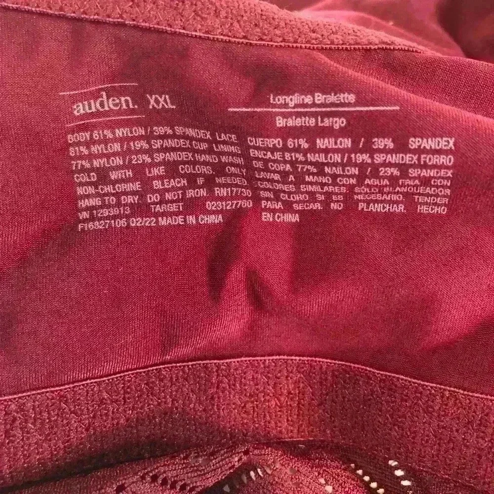 Auden Women’s Burgundy Bralette Size XXL Removable Pads Adjustable Straps NWT - Picture 6 of 6